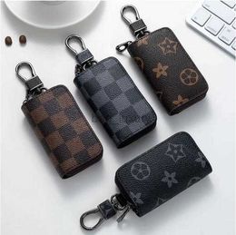 PU Leather Bag Keychains Car Keys Holder Key Rings Black Plaid Brown Flower Pouches Pendant Keyrings Charms For Men Women Gifts 4 Colours 601