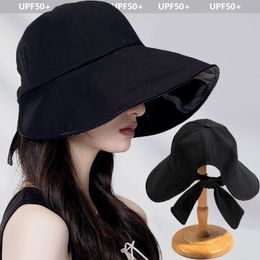 Wide Brim Hats Bucket Brimmed Fisherman Hat Outdoors Fishing Travel Women Sunscreen Sun Bowknot Tie Hollow Ponytail Golf Summer Sunshade Cap 230620