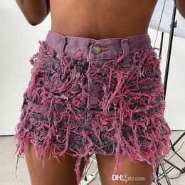 Womens Denim Skirt 2023 Summer Fashion Clothing Tassel Tight Solid Colour Vintage Jeans Mini Skirts Dresses For Woman