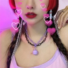 Pendant Necklaces Pink Bell For Egirls Purple Red Chain Teenage Girls Y2k Jewellery Harajuku Cute Club Accessories