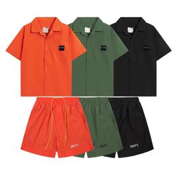 Fashion embroidered casual shirt drawstring double-layer shorts set for boys and girlsS-XL