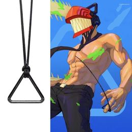 Pendant Necklaces Anime Chainsaw Man Necklace Cosplay Denji Pochita Jewellery Triangular Pull Ring Prop Choker Leather Chain Accessories