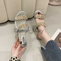 Slippers 2023 Summer Fashion Women's Sandals Colour Water Drill Slippers Woman Strange Heel Large Size 40 41 Female Hollow Out Flip Flops J230621