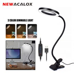 Magnifying Glasses Flexible 3X/5X Magnifier USB 3 Colors Lamp Clip-on Table Top Desk LED Reading Large Lens Illuminated Magnifying Glass for Home 230620