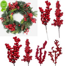 New 5Pcs Artificial Red Christmas Berries Pine Cone Branches For Christmas Home DIY Wreath Decorations Xmas Tree Ornaments Noel 2023