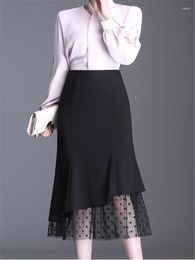 Skirts Black Hip Wrap Skirt Women's Dress Mid Length Lace Spliced Woman Fashion Fishtail Women Summer Clothes Frmale