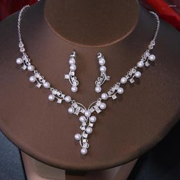 Necklace Earrings Set CANPEL 2023 Gorgeous Cubic Zirconia Paved Fashion Pearl Party Wedding And For Women Accessory
