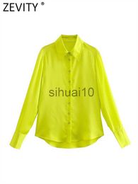 Women's Blouses Shirts Zevity Women Fashion Turn Down Collar Yellow Breasted Casual Blouse Office Ladies Long Sleeve Shirt Chic Blusas Tops LS492 J230621