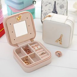 Jewellery Boxes Cute Necklace Rings Earrings Jewel Storage Box ewellery Box PU Leather Travel Small Jewellery Organiser for Women With Mirror 230620