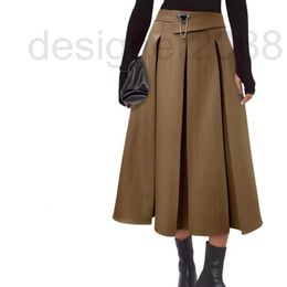 Skirts Designer Womens Brand A-Line Midi Sexy Dresses With Vintage Triangle Metal Letter Female Milan Runway High End Custom Long Pleated Skirt S-L Size 9W9P