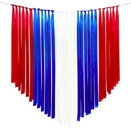 Party Decoration Red Blue White 4th Of July Backdrop Curtain Decorations Ribbon Fringe Streamers For USA Independence Day Birthday Decor