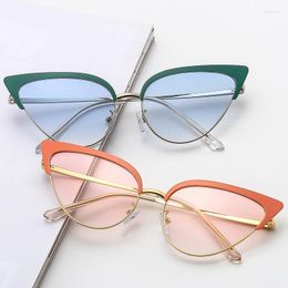 Sunglasses Cat Eye Ocean Colour Woman Metal Mirror Leg Fashion Sun Glasses Classics Ladies Vintage Eyewear UV400 Gafas De Sol