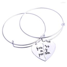 Bangle 12PC You Are My Person Broken Heart Puzzle Pendant Bangles Adjustable Bracelets Women Men Lovers Couples Valentine's Day Gifts