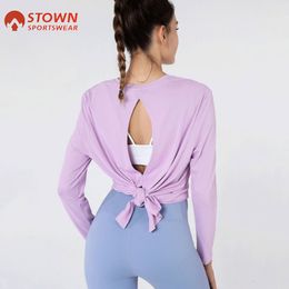 Yoga Outfit Stown Sportswear Fashion Yoga Shirt Fast Dry Running Fitness Clothes Open Back Long Sleeve Sports Top Gym Clothes for Women 230621