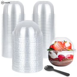 Cake Tools 50Pcs Clear Plastic Miniature Frappuccino Cups With Cover Lid Kitchen Pastry Ice Cream DIY Handmade Macaron Decorating 230620