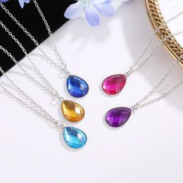 Pendant Necklaces Fashion Simulated Teardrop Stone Necklace For Women Girls Bohemian Elegant Colorful Princess Short Gift Jewelry