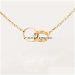 Pendant Necklaces Designer Heart Necklace Mens Gold Chain Womens Jewelry Plated Sier Titanium Steel Double Rings Love Name Woman Wed Dhfz5