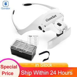 Magnifying Glasses Magnifying Glasses LED Light Lamp Head Loupe Jeweller Headband Magnifier Eye Glasses Optical Glass Tool Repair Reading Magnifier 230620