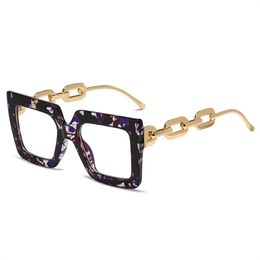 2023 New Personality Chain Flat Light Mirror Europe and The United States Trend Large Square Frame Fashion Dazzling Frame Glasses