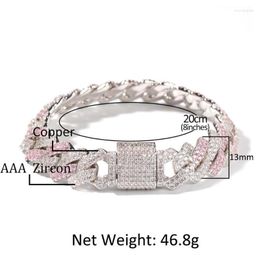 Link Bracelets Chain 13mm Square Miami Cuban Bracelet Iced Out Pink Cubic Zirconia Jewelry Men Luxury Box Clasp Drop Raym22