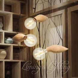 Pendant Lamps Vintage Edison Oak Wood Wooden Lights E26/e27 Socket Light Holder For Living Room Excluding Bulbs