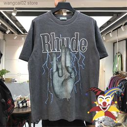 Men's Tshirts Mens Rhude t Shirt Men Women Highquality Washed Do Old Streetwear Tshirts Summer Style Rhude Top Tees