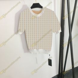 Women Designer Knitted T-shirt Apricot jacquard short sleeve sweater