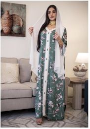 Ethnic Clothing Muslim Dress Abaya Jalabiya Printing Long Lace Evening Middle East Robe With Scarf Full Sleeves Vestidos Musulmanes