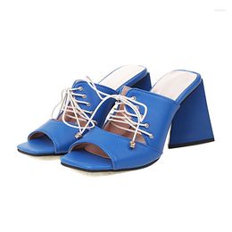 Sandals Oversize Large Size Big Square Toes Thick Heel Super High Lace-up Fashion With Heels Simple And Elegant