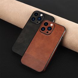 Ultra Thin Slim Leather Business Elite Cases Non-Slip Soft Grip Soft TPU Shockproof Camera Lens Protection Cover For iPhone 14 13 12 Mini 11 Pro Max XS XR X 7 8 Plus