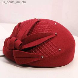 2022 Ladies Irregular Pillbox Cap Fashion Cloche Hats Woman Felt Beret Party Formal Fedora Church Wool Hat