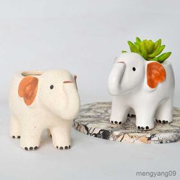 Planters Pots Creative Elephant Succulent Flowerpot Outdoor Cartoon Garden Office Plant Cactus Potted White Porcelain Container Decoration R230621