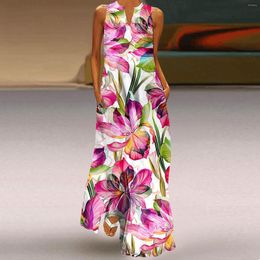 Casual Dresses Female Beach Party Dress Sleeveless Print Maxi Summer Sexy Outfits 2023 Plus Size Bohemian Loose Elegant Floral