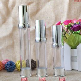 15ml 20ml 30ml Empty Silver Vacuum Refillable Lotion Bottles Airless Pump Sample Bottle Makeup Tools for Travel Set 100pcs/lothigh quan Rqud