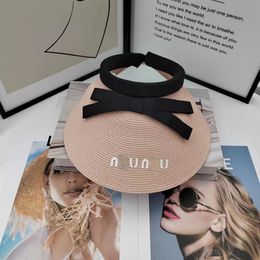 Quality Topless Hat Summer New Sun Hat with Wide Brim Headband Design Bow Show Face Small Visor Straw Hat