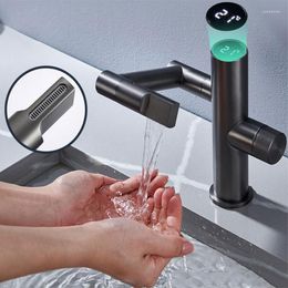 Bathroom Sink Faucets YCRAYS Black White Wash Basin Faucet Not Electric LED Temperature Display Kitchen 360 Rotation Cold Mixer For Taps