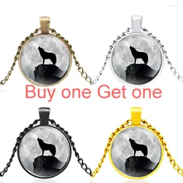 Pendant Necklaces Wolf Under The Moon Glass Dome Necklace Men Women Jewellery Accessories Gifts