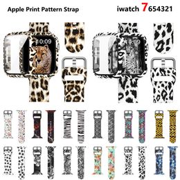 Silicone Strap+Cover for Apple Watch Bands 44mm 40mm 42mm 38mm Screen Protector Glass+Silicone Wristband Strap for iwatch 8 7 6 5 4 in Retail Box