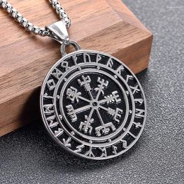 Chains Viking Stainless Steel Compass Pendant Odin Symbol Vegvisir Fashion Men Accessories Punk Necklace