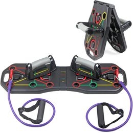 Push-Ups Stands Multi-Function Foldable Push Up Board System with Resistance Tube Bands Pull Rope Bodybuilding Exercise Push-up Stand Board 230620