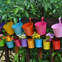 Planters Pots Pot Bunga Gantung Besi Ember Penanam Tahan Karat Logam Indah Gaya Alami Kokoh Permen Solid untuk Balkon