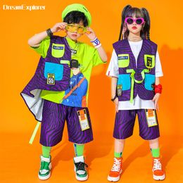 Clothing Sets Children Hip Hop Vest Cargo Shorts Girls Summer Streetwear Boys Striped Waistcoat Street Dance Kids Jazz Costumes Clothes Sets 230620