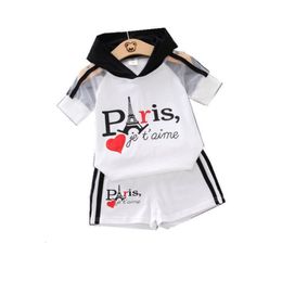 Clothing Sets Summer Children Fashion Clothing Baby Boy Girls Letter Hooded T Shirt Shorts 2Pcssets Kids Infant Clothes Toddler Tracksuit 230620