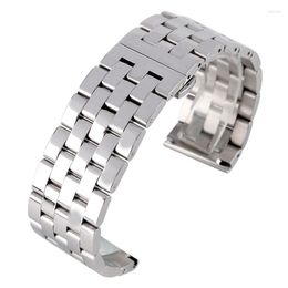 Watch Bands 24/26mm Stainless Steel Solid Link Band Bracelet Strap Push Button Deployment Buckle Silver Men Wrist Replacement