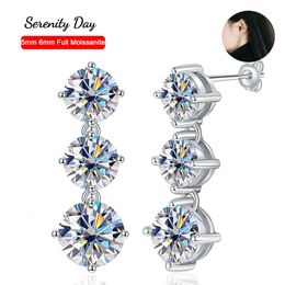 Stud Serenity Day Real D Color 6 Stones 5mm 6mm Full Tassel Stud Earrings For Women 100% S925 Sterling Silver Fine Jewelry 230620