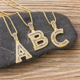 Chains AIBEF Fashion A-Z 26 Letters Gold Plated Chain Charms Necklaces Pendant Women Colorful Cubic Zirconia Copper Jewelry Rhinestone