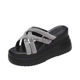 Slippers Summer Rhinestone Wedges Heel Women Slippers Platform Peep Toe Height Increasing Slides 2023 Sexy Ladies Shoes luxury sandals J230621