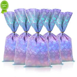 New 25/50Pcs Mermaid Party Gift Bags Candy Biscuit Packing Bag Mermaid Tail Treat Bag for Guest Girl Birthday Supplies Baby Shower