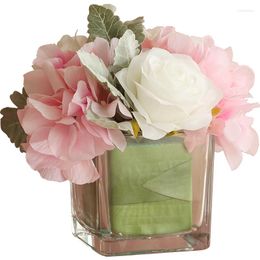 Vases Artificial Fake Flower Glass Square Vase Suit Model Room Dining Table Floral Home Decoration Accessories