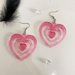 Dangle Earrings Love Heart Hollow Out Acrylic Double-Heart Sweet Girl Pendant Hook Earring Jewellery Ornament